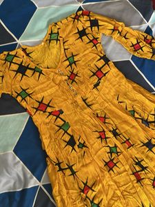 Yellow Printed Kurti