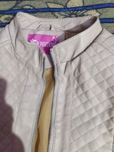 Beige Quilted Moto Jacket
