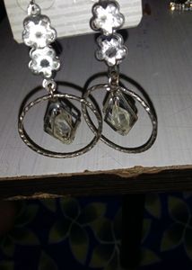 Silver Tone Flower &amp; Geometric Earrings