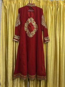 Red &amp; Gold Embroidered Dress With Duppata &amp; Bottom