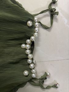 Olive Green Pearl Detail Top