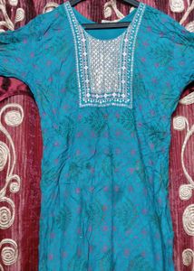 Teal Embroidered Kurti