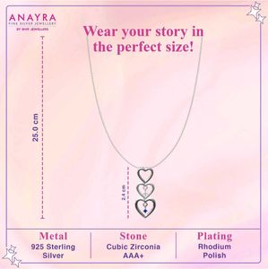 real 925 Silver Triple Heart Pendant Necklace