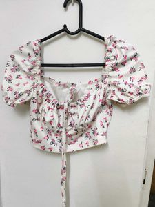 Floral Print Tie Front Top