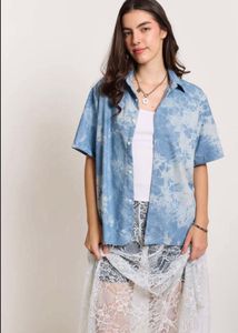 Blue Tie-Dye Button-Down Shirt