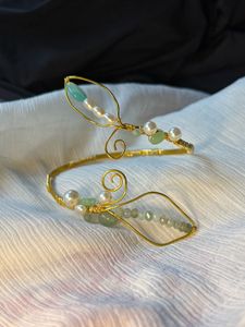 Gold Tone Leaf Arm Cuff Bracelet