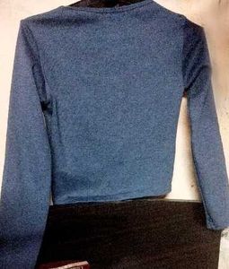 Blue Ribbed Long Sleeve Top