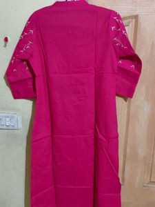 Vibrant Magenta Cord Set with Floral Embroid