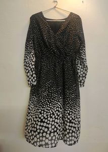Printed A Line Dress With Waist Tie Up