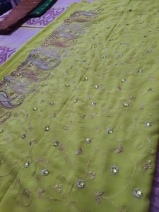 Lime Green Embroidered Saree
