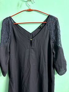 Purple V Neck Tunic With Net Detailing