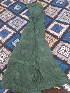 Green Embroidered Full Fair Sharara