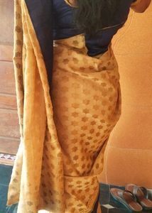 Cream Cotton Saree With Blouse