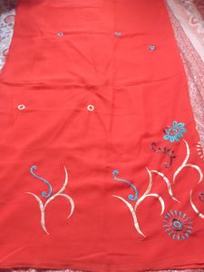 Orange Silk Saree With Blouse Piece