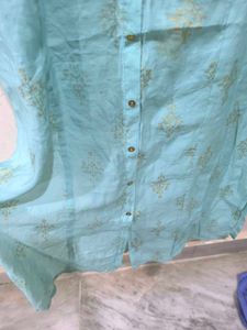 Sky Blue Golden Detailed Kurti.