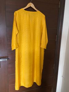 Yellow Embroidered Kurta from  Global desi(xl)