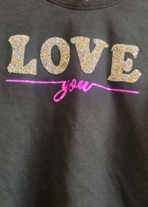 Stylish Black &#34;Love You&#34; Glitter Sweatshirt