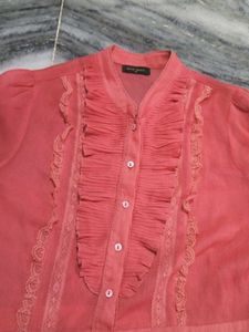Coral Ruffle Blouse