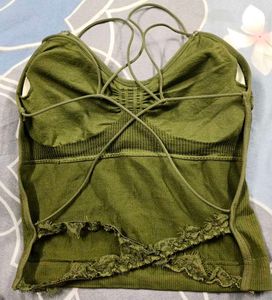 Olive Green Padded Camisole Backless Top