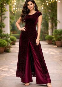Elegant Maroon Velvet Kurta Set