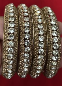Set of 4 Gold &amp; Crystal Bangles