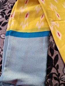 NEW Yellow Chiffon Saree With Golden Tissue Border
