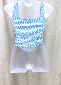 I. Blue &amp; White Checkered Corset Top