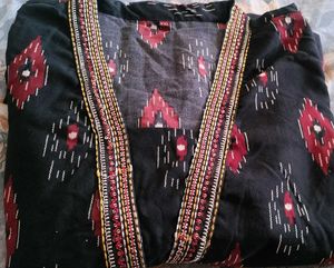 Black Ikat Print Kurta Set