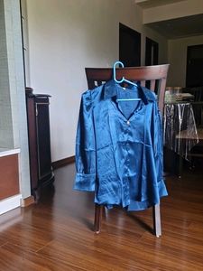 Elegant  Solid Teal Blue Shirt With  Stone Button