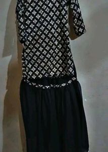 Black Embroided Kurti With Garara &amp; Dupatta Set