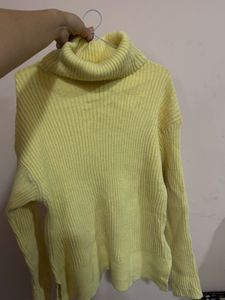 Yellow Turtleneck Ribbed Sweater