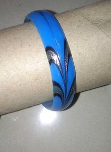 Blue Patterned Glass Bangles - Set of 2