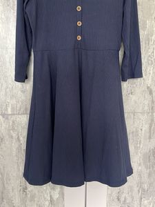Navy Ribbed Fit &amp; Flare Dress