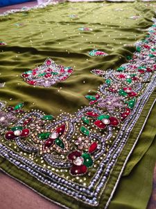 mehandi Green heavy handwork Saree
