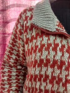 Houndstooth Zip-Up Knit Jacket