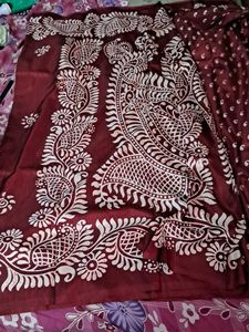 Maroon Tussar Silk Saree With Blouse Piece
