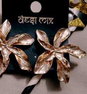 Gold Flower Statement Earrings