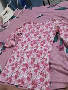 Pink Floral Long Sleeve Short Kurti