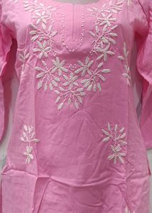 Pink Embroidered Cotton 2 combo kurti