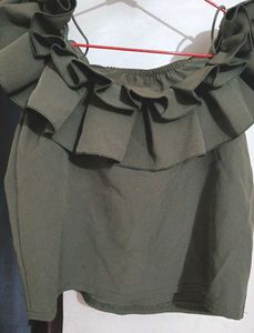 Olive Ruffle Top Off shoulder