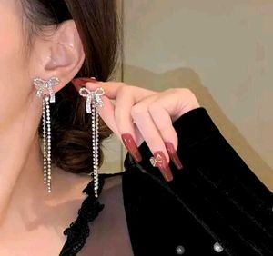 Korean Silver Bow Stone Earrings
