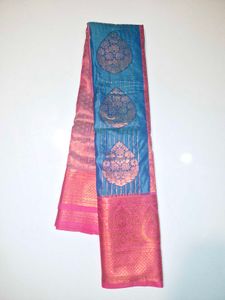Pink & Blue Brocade Saree
