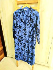 Blue Printed Long Shirt Size-36