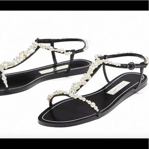 Zara Pearl Embellished Sandals