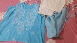 Kurta-pant-duptta Sky Blue