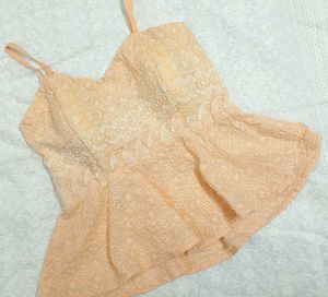 Peach Aesthetic Chikankari Peplum Tank Top