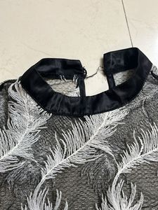 Feather Print Long Sleeve Sheer Top