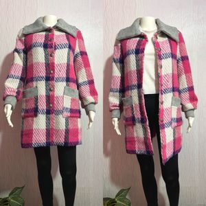 Vintage Pink Plaid Wool Coat