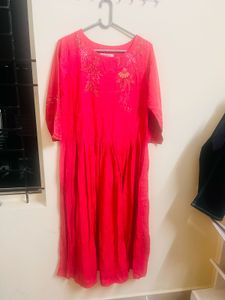 Pink Embroidered Kurti with Dupatta