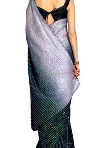 Embroiderd  Georgette Saree (Grey And Green)